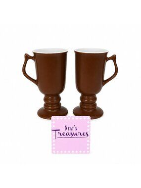 Vintage HALL #1273 Brown Irish Coffee Footed Pedestal USA Pottery Mugs Set of 2